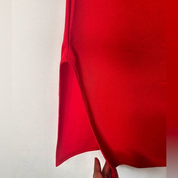 PrettyLittleThing Red Crepe Split Side Bandeau Bodycon Dress. Size 0 - Picture 6 of 12